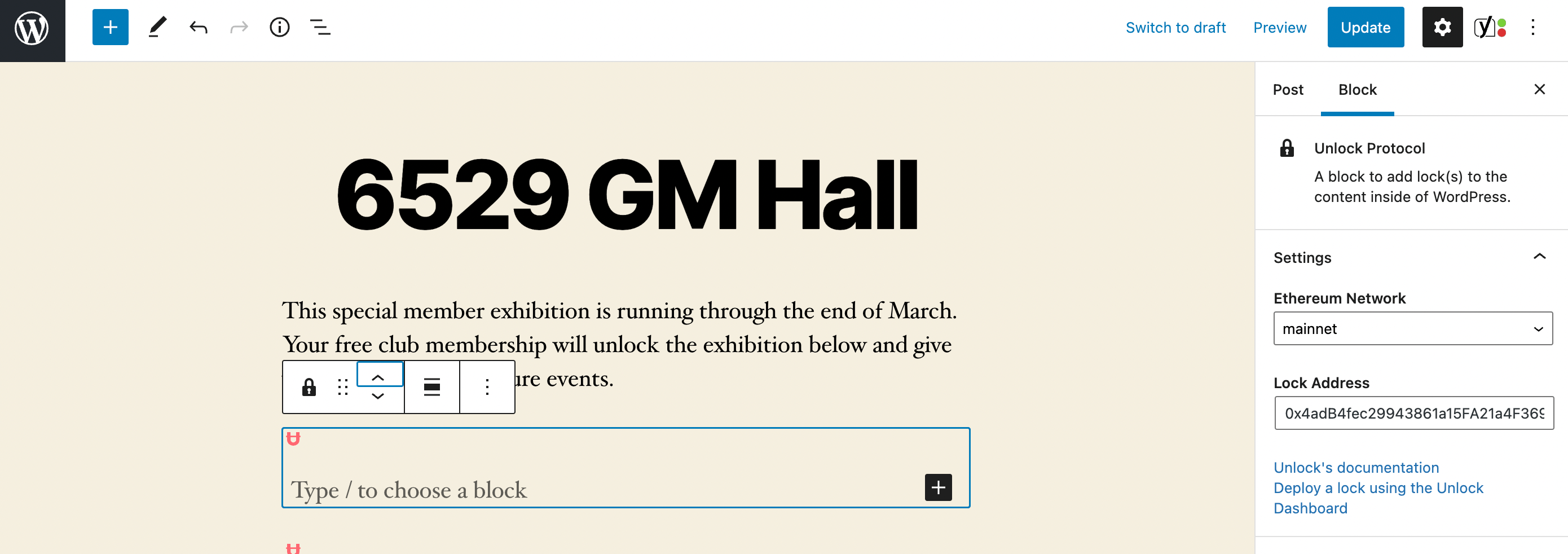 configuring unlock block